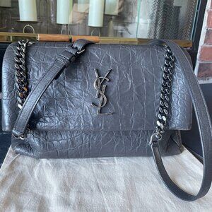 Authentic Yves Saint Laurent Crocodile Embossed West Hollywood Fold Over Bag